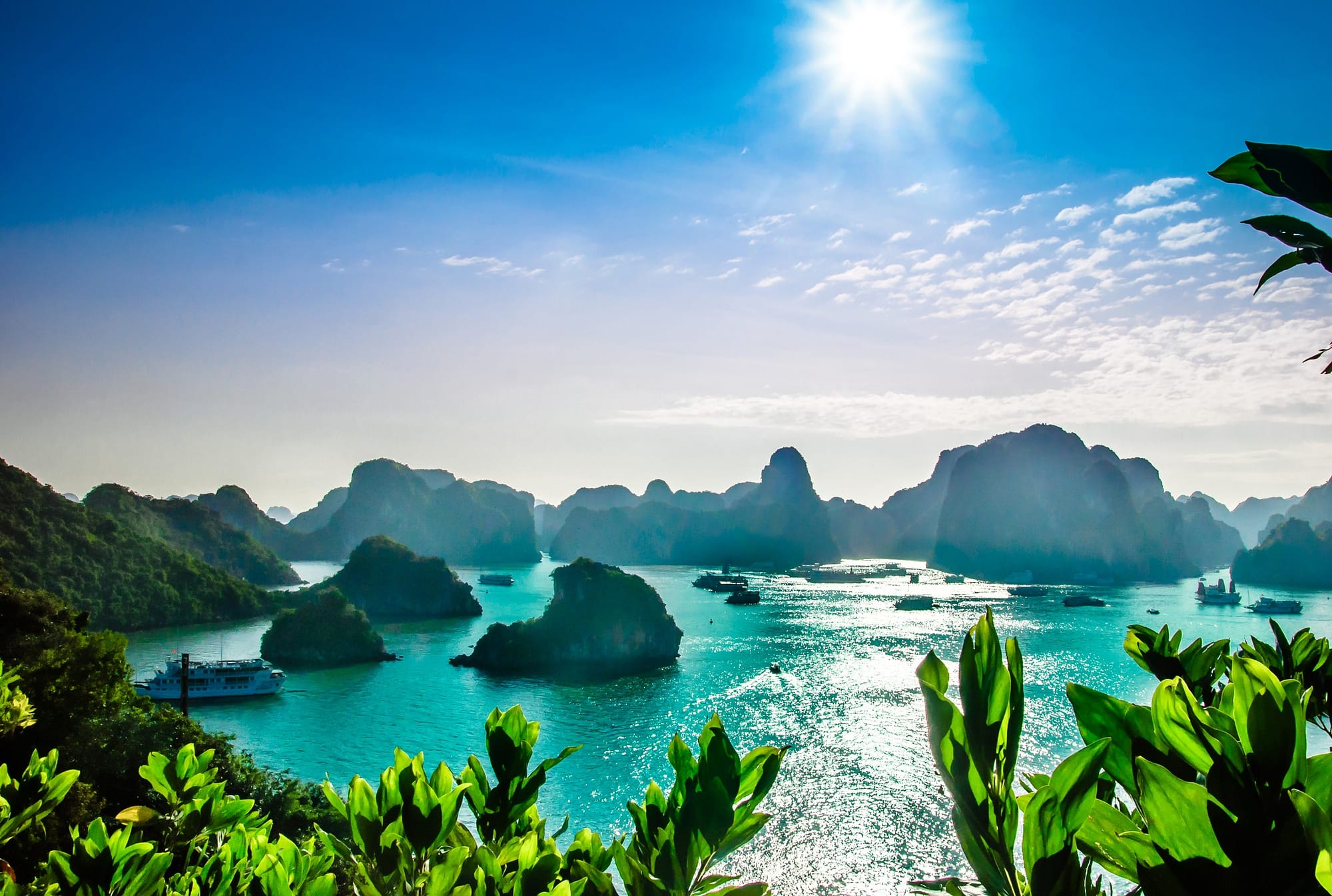 View on karst landscape by halong bay in Vietnam